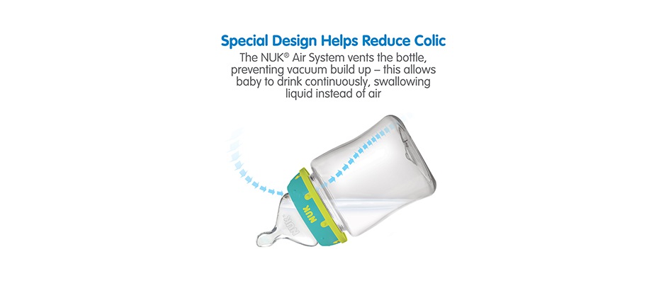 NUK Blue/green Collar Bottle Air System in use