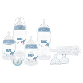 NUK First Choice Gift Set – Whale (2x 5oz Bottle, 2x 10oz Bottle, 2x Nipple Flow Control, Pacifier S1, Bottle Brush) Product Image 1 of 6